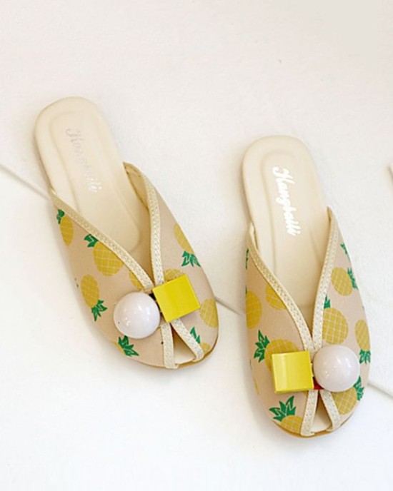 Open Toe Printed Round-Toe Split-Joint Slippers