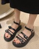 Belt Buckle Lace-Up Round-Toe Split-Joint Sandals Platform Shoes