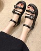 Belt Buckle Lace-Up Round-Toe Split-Joint Sandals Platform Shoes