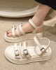 Belt Buckle Lace-Up Round-Toe Split-Joint Sandals Platform Shoes