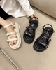 Belt Buckle Lace-Up Round-Toe Split-Joint Sandals Platform Shoes