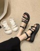 Belt Buckle Lace-Up Round-Toe Split-Joint Sandals Platform Shoes