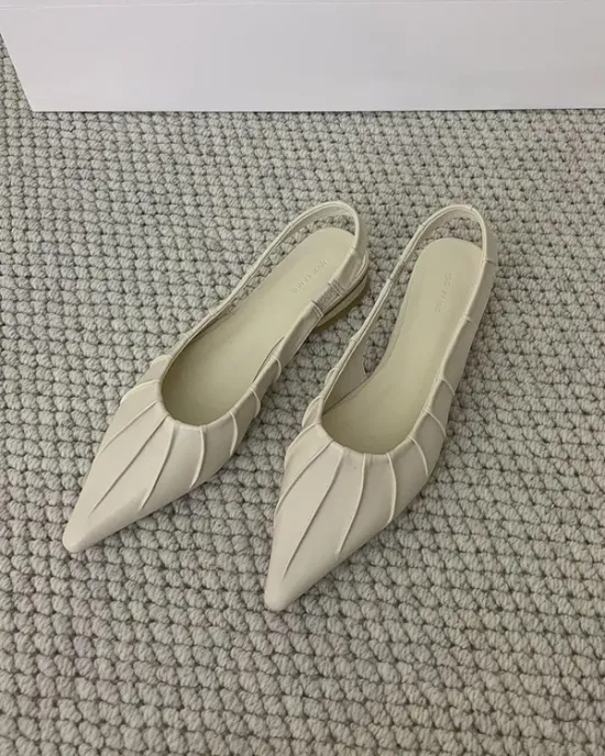 Pleated Pointed-Toe Solid Color Split-Joint Sling Shoes Sandals