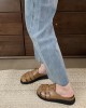 Hollow Round-Toe Split-Joint Woven Slippers&Mules Sandals