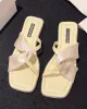 Pleated Split-Joint Square-Toe Slippers Sandals