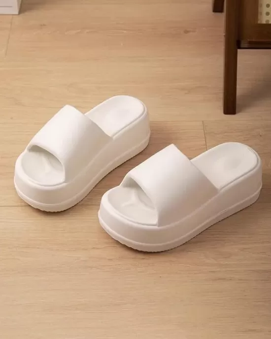 Open Toe Round-Toe Solid Color Slippers