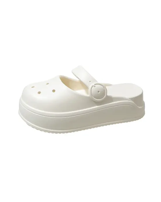 Hollow Round-Toe Solid Color Slippers Sandals