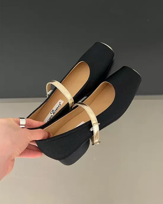 Contrast Color Round Cut Shallow Cut Split-Joint Square-Toe Mary Janes