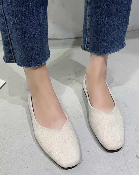 Solid Color Square-Toe Low Heels Flat Shoes