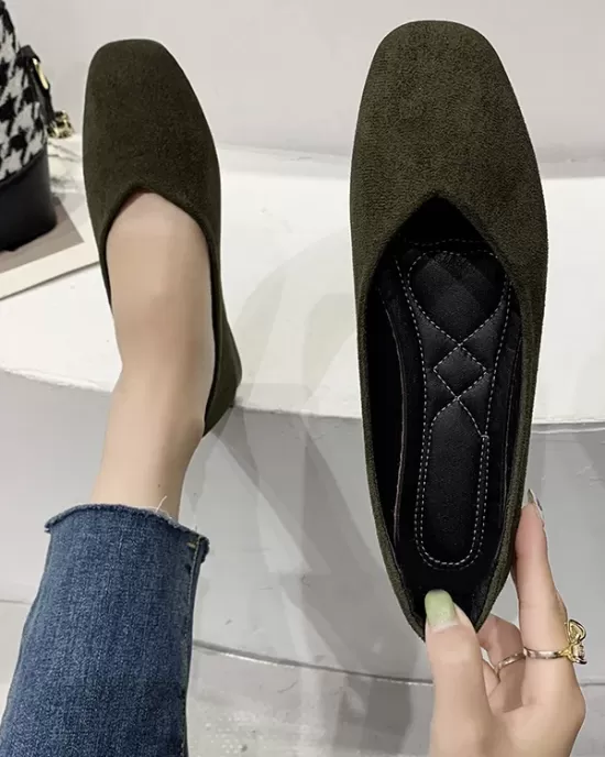 Solid Color Square-Toe Low Heels Flat Shoes