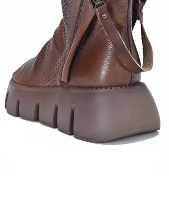 Urban Black Brown Zipper Hollow Platform Shoes