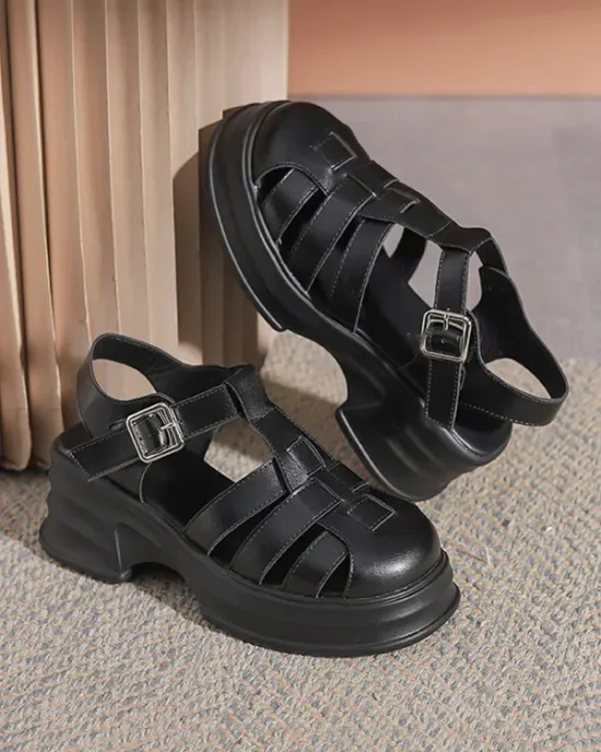 Hollow Round-Toe Sandals Platform Shoes Gladiators