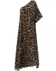 Stylish Leopard Printed Asymmetric One-Shoulder Loose T-Shirt Tops