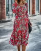 Bohemia Long Sleeves Floral Printed V-Neck Dress