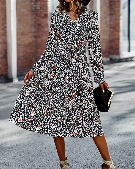 Bohemia Long Sleeves Floral Printed V-Neck Dress