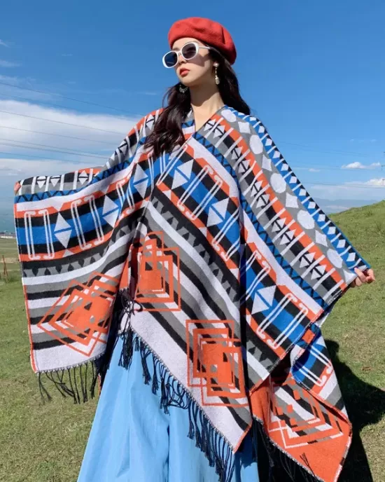 Casual Loose Patchwork Shawl&Cloak