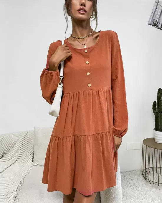 Bohemia Loose Buckle Round-Neck Dress