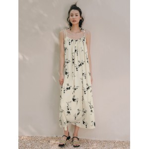 Vacation H-Line Floral Printed U-Neck Dress