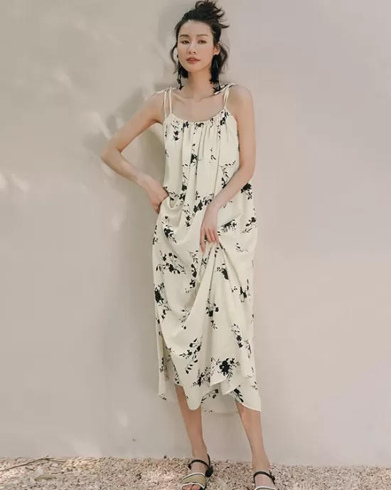 Vacation H-Line Floral Printed U-Neck Dress