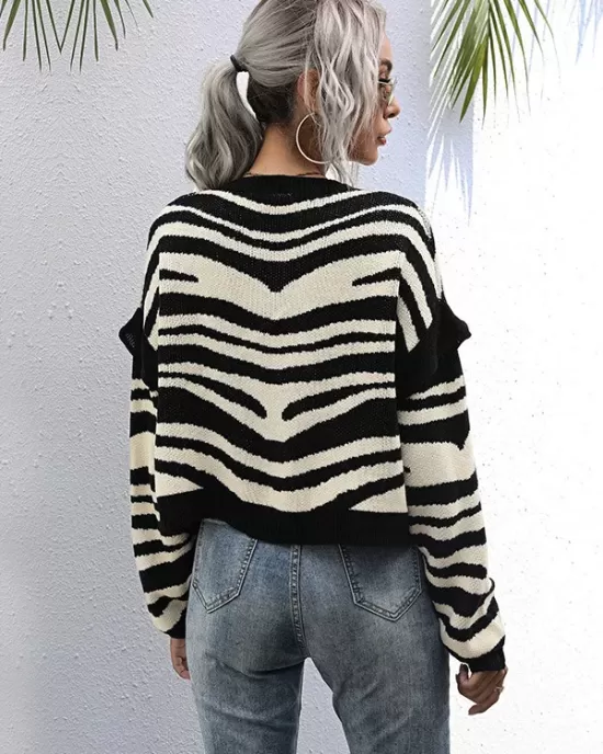 Casual Loose Striped Patchwork V-Neck Cardigan Top