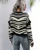 Casual Loose Striped Patchwork V-Neck Cardigan Top