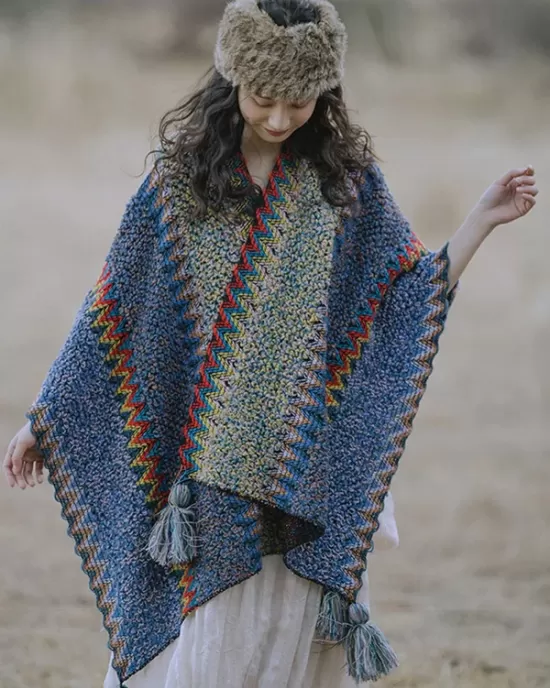 Casual Loose Tasseled Patchwork Shawl&Cloak