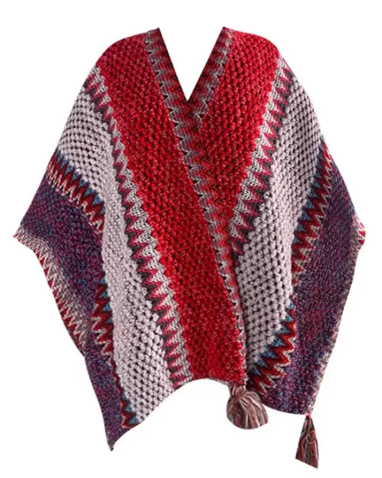 Casual Loose Tasseled Patchwork Shawl&Cloak