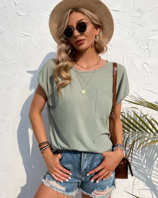 Simple Casual 5 Colors Round-Neck Short Sleeves T-Shirt Top Simple Casual 5 Colors Round-Neck Short Sleeves T-Shirt Top