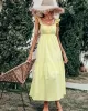 Women's Yellow Sling Dress High Waist Sleeveless Long Swing Dress