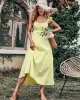 Women's Yellow Sling Dress High Waist Sleeveless Long Swing Dress