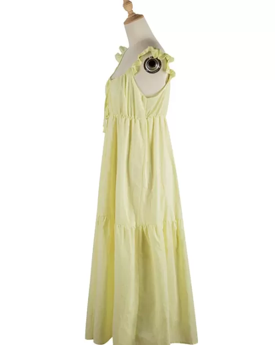 Women's Yellow Sling Dress High Waist Sleeveless Long Swing Dress