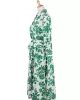 Fashion Ladies Long Skirt Green Print Lace-Up Dress