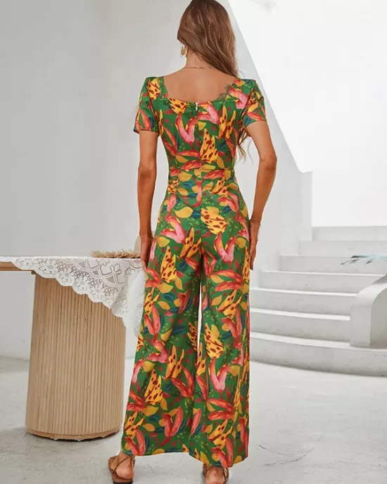 Fashion Square Neck Floral Jumpsuit