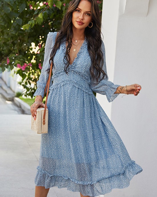 V-Neck Simple Print Dress