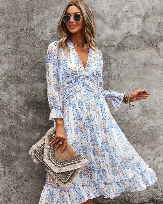 V-Neck Simple Print Dress