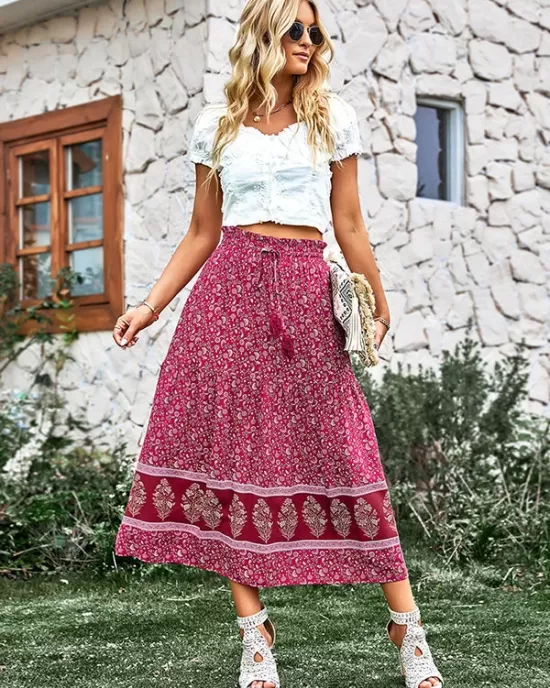 Boho Casual Vacation Elegant Floral Skirt