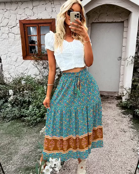 Boho Casual Vacation Elegant Floral Skirt