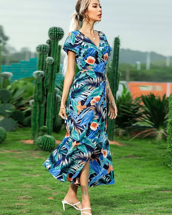 Belted Blue Long Dress