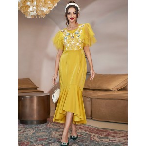 Yellow Mesh Panel Dress