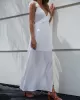 Casual White V-Neck Backless Bow Slit Dress