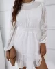 White Lace Trim Long Sleeve Ladies Dress