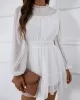 White Lace Trim Long Sleeve Ladies Dress