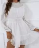 White Lace Trim Long Sleeve Ladies Dress