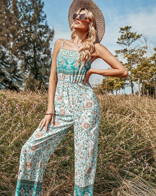 Women Loose Floral Bohemia Jumpsuit