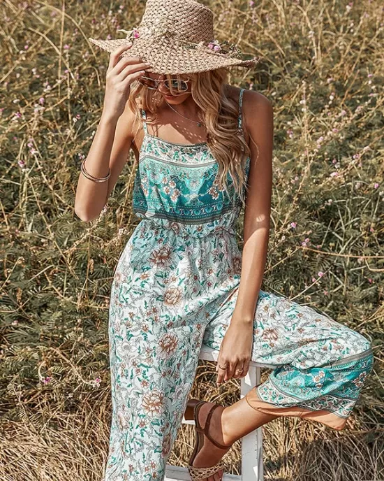 Women Loose Floral Bohemia Jumpsuit