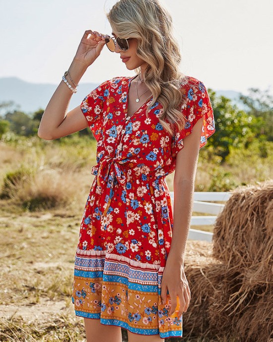 Women A-Line Floral Printed Bohemia Dress