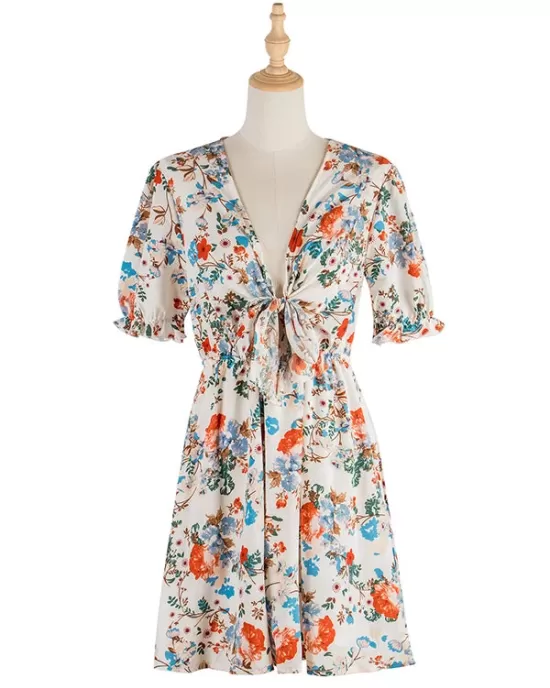 Vacation Puff Sleeves Floral Printed Bohemia Dress