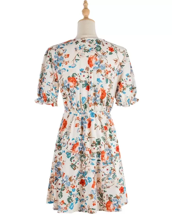 Vacation Puff Sleeves Floral Printed Bohemia Dress