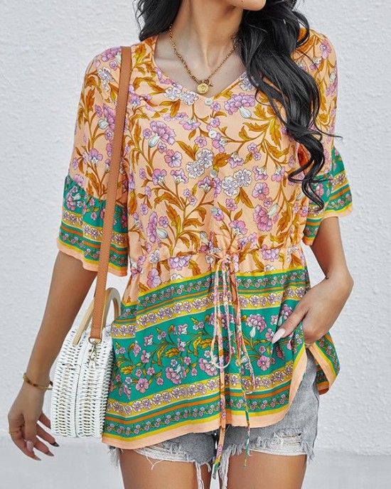 Bohemia Loose Floral Printed T-Shirt