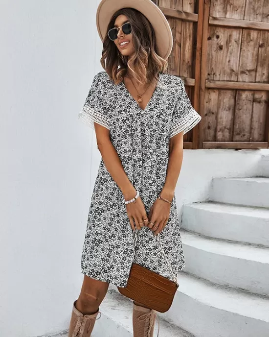 Loose A-Line Floral Printed Bohemia Dress